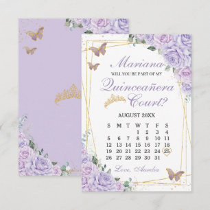 Soft Purple Floral Quinceanera Court Proposal Card