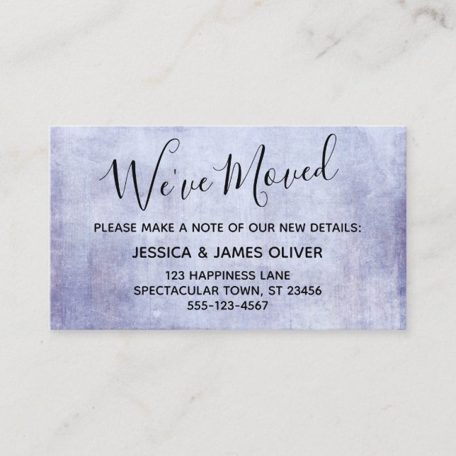 Soft Purple Grunge "We've Moved" Enclosure Card (Front)