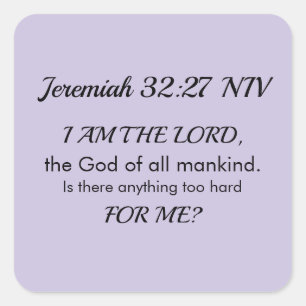 Soft Purple Inspirational Bible Verse Power of God Square Sticker