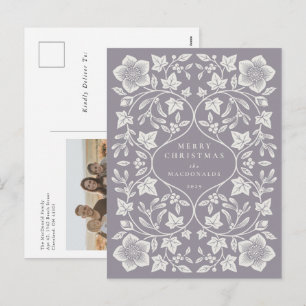 Soft Purple/Ivory Woodcut Winter Botanicals Photo Holiday Postcard