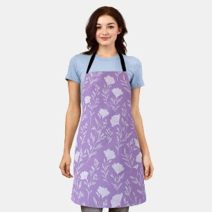 Soft Purple Lavender White Floral Pattern Apron