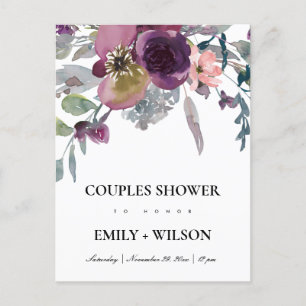 SOFT PURPLE LILAC WATERCOLOR FLORAL COUPLES SHOWER INVITATION POSTCARD