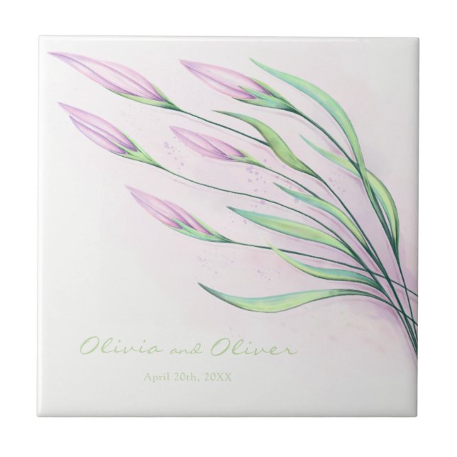 Soft Purple Lilies Ceramic Tile (Front)
