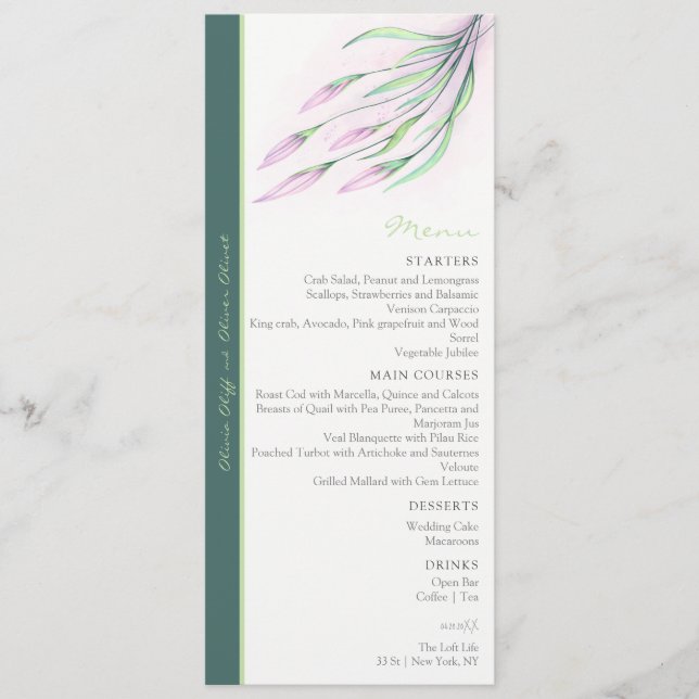 Soft Purple Lilies Wedding Menu (Front)