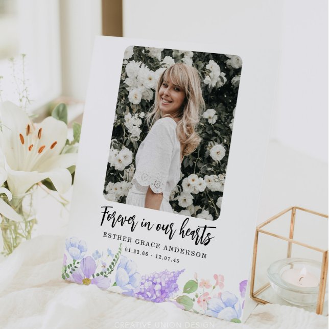 Soft Purple Petals Forever In Our Hearts Pedestal Sign (Creator Uploaded)