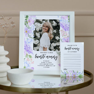 Soft Purple Petals Funeral Share a Memory Sign Advice Card