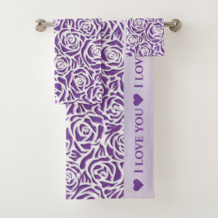 Soft Purple Rose Pattern Bath Towel Set