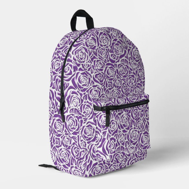 Soft Purple Rose Pattern Printed Backpack (Back Corner Left)