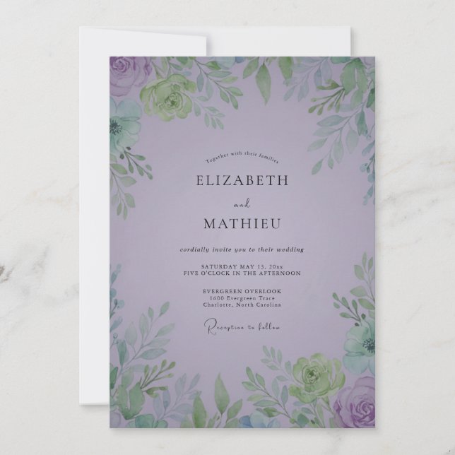 Soft Purple Rosebud Wedding Invitation (Front)