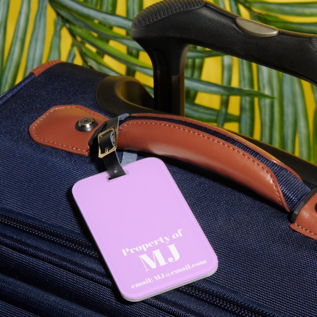 Soft Purple Simple Personalised Monogram Email  Luggage Tag (Front Insitu 1)