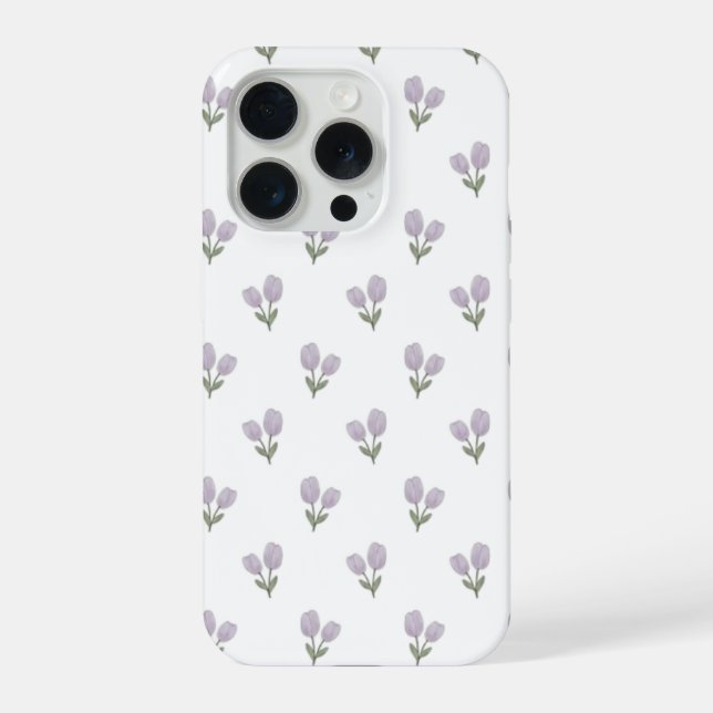 Soft Purple Tulip Pattern Minimal Aesthetic Phone  iPhone Case (Back)