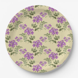 Soft Purple Violet Pattern on Pale Antique Yellow Paper Plate