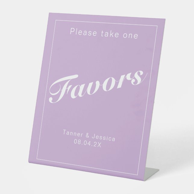 Soft Purple & White Modern Minimalist Wedding  Pedestal Sign (Front)
