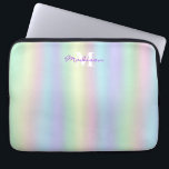 Soft Rainbow Holographic | Monogram Laptop Sleeve<br><div class="desc">This custom laptop case features a rainbow design in soft pastel shades of purple, pink, green and yellow. It includes a place for a monogrammed name and initial or other custom message. For more advanced customisation of this item (such as font styles, colours, etc.), please click the "customise further" link....</div>