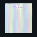 Soft Rainbow Holographic Monogram Notepad<br><div class="desc">This custom notepad features a rainbow design in soft pastel shades of purple, pink, green and yellow. It includes a place for a monogrammed name and initial or other custom message. For more advanced customisation of this item (such as font styles, colours, etc.), please click the "customise further" link. Matching...</div>