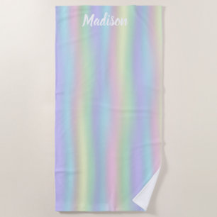 Soft Rainbow Holographic   Personalised Beach Towel