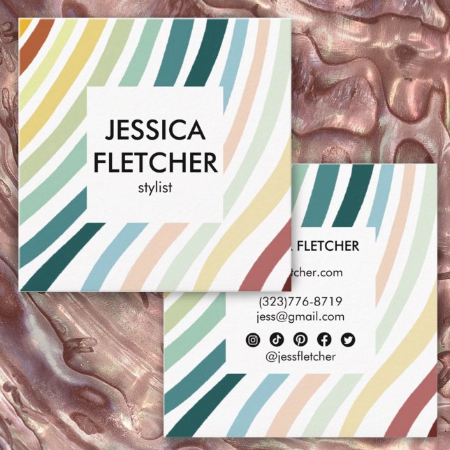 Soft Rainbow Minimalist Stripes Social Icons  Square Business Card (Creator Uploaded)