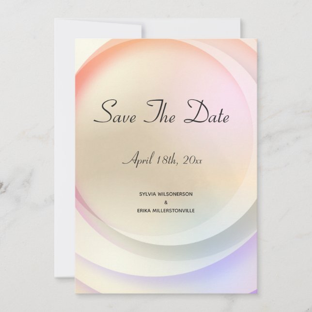 Soft Rainbow Pastel Circular Wedding Save The Date (Front)