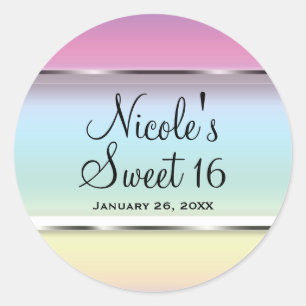 Soft Rainbow Pastel Pearl Wedding Party Favour Classic Round Sticker