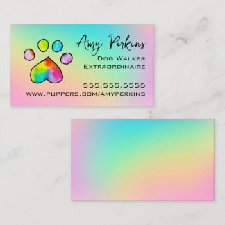 Soft Rainbow Paw Print Business Card