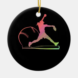Soft Rainbow Softball Gifts For Teen Girls Pitcher Ceramic Ornament