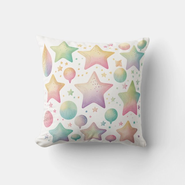 Soft Rainbow Stars Pillow  (Front)