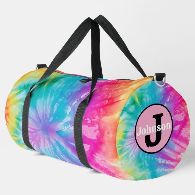 Soft Rainbow Tie Dye Monogram Personalised Kit Duffle Bag (Left Corner)