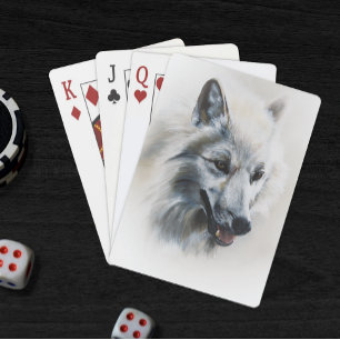 Soft Realistic Majestic White Wolf Portrait Playing Cards