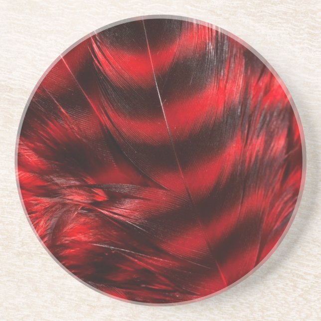 Soft Red and Black Feathers Coaster (Front)