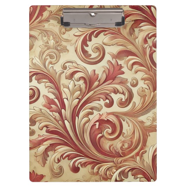 Soft Red and Gold Damask Pattern Clipboard (Front)
