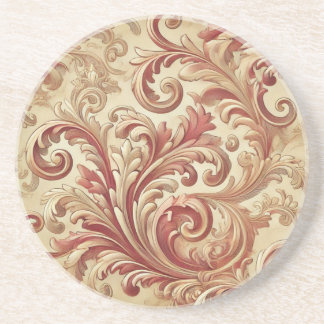Soft Red and Gold Damask Pattern Coaster