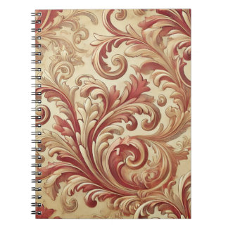 Soft Red and Gold Damask Pattern Notebook