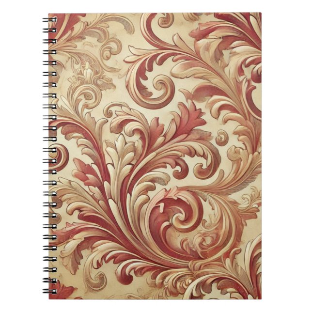 Soft Red and Gold Damask Pattern Notebook (Front)