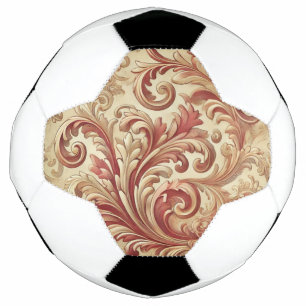 Soft Red and Gold Damask Pattern Soccer Ball