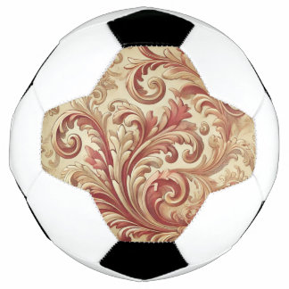 Soft Red and Gold Damask Pattern Soccer Ball