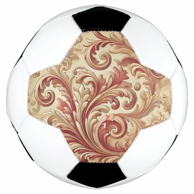 Soft Red and Gold Damask Pattern Soccer Ball (Front)