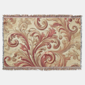 Soft Red and Gold Damask Pattern Throw Blanket