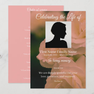 Soft red rose order of service invitation