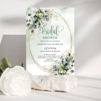 Soft Romance Green and Whit Bridal Shower Invitati