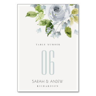 SOFT ROMANTIC AQUA BLUE  WATERCOLOUR FLORAL TABLE TABLE NUMBER