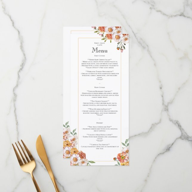 Soft romantic floral menu botanical wedding (Front/Back In Situ)
