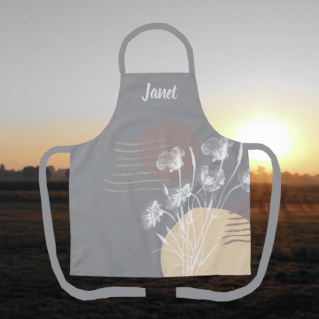 Soft Romantic Light Grey Minimalist Floral Apron (Creator Uploaded)