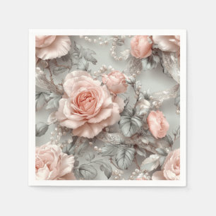 Soft Romantic Pearl and Lace Botanical Napkin