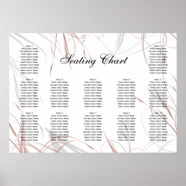 Soft Rose and Gray Flourishes Reception Chart (Front)
