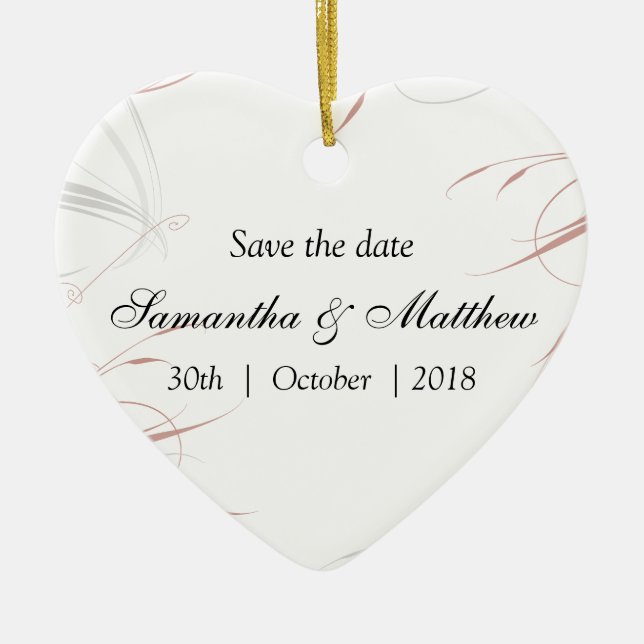 Soft Rose and Grey Flourishes Save the Date Ceramic Ornament (Front)