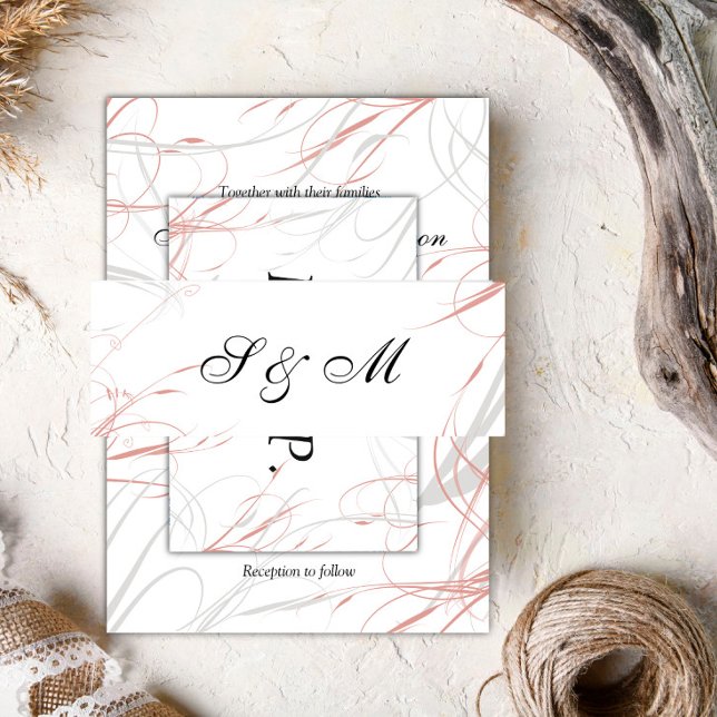 Soft Rose and Grey Flourishes Wedding Invitation Belly Band (Creator Uploaded)