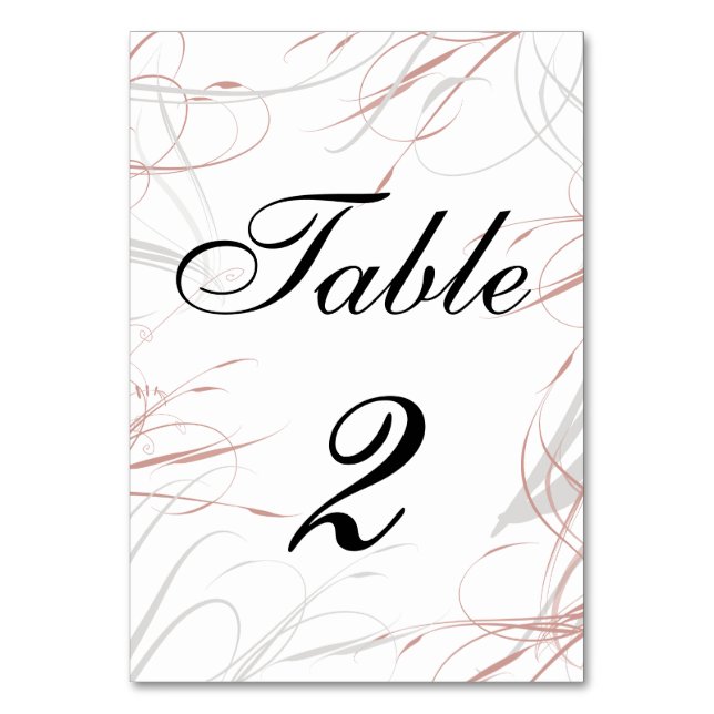Soft Rose and Grey Flourishes Wedding Reception Table Number (Front)