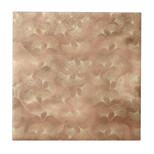 Soft Rose Ginkgo Botanical Gold Leaf Pattern Ceramic Tile