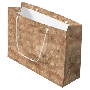 Soft Rose Ginkgo Botanical Gold Leaf Pattern Large Gift Bag