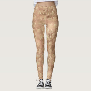Soft Rose Ginkgo Botanical Gold Leaf Pattern Leggings